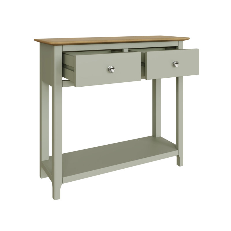 Casiano 85cm Solid Wood 2 Drawer Console Table, Green
