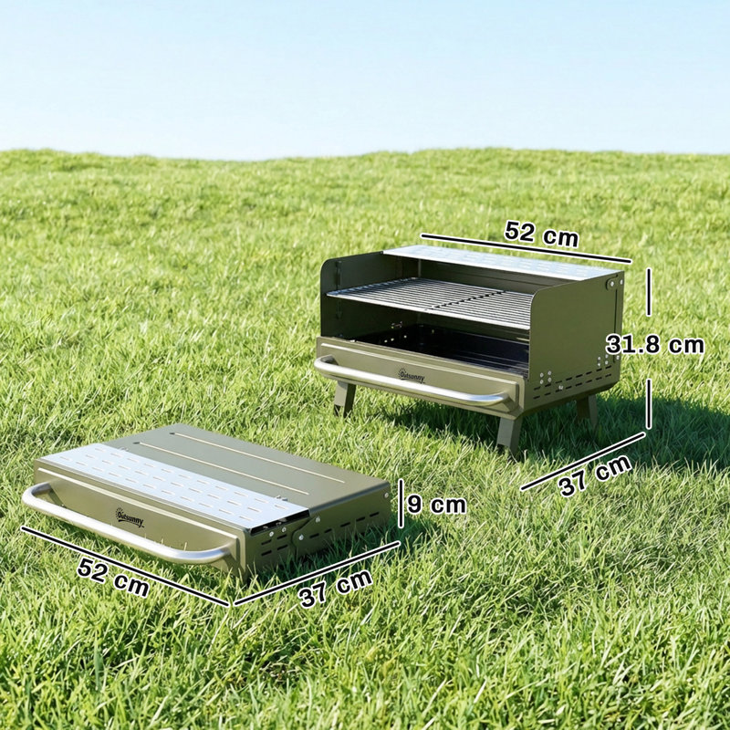 Outsunny 52cm W Portable Charcoal Grill, Green