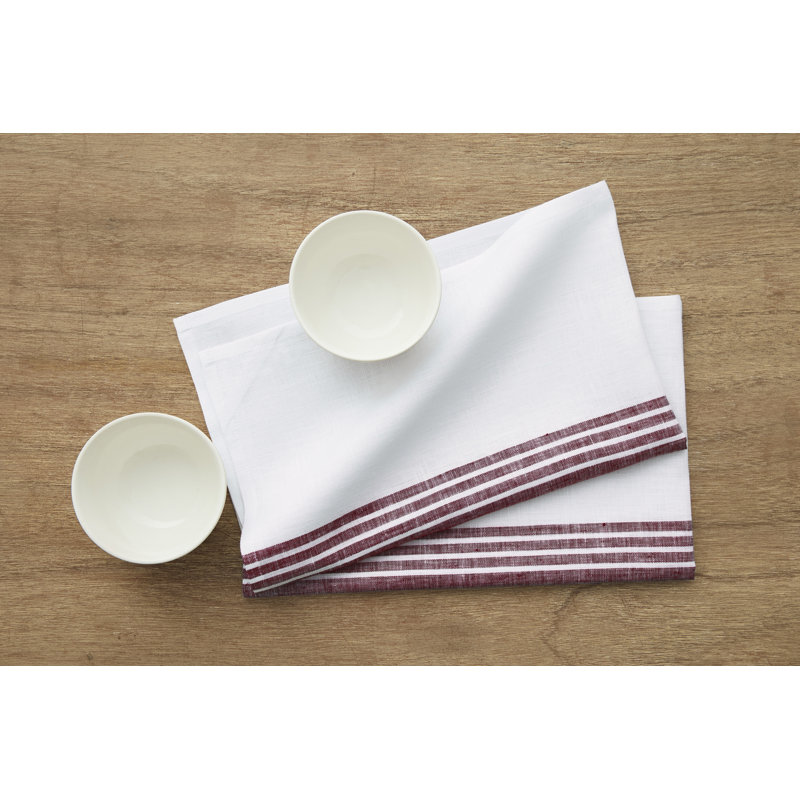 Farmhouse - 100% Pure Linen Kitchen Towel, Burgundy and White