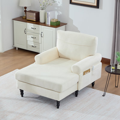 38" Wide Chenille Upholstered Chaise Lounge Indoor Sofa Accent Chair Bed by Charlton Home