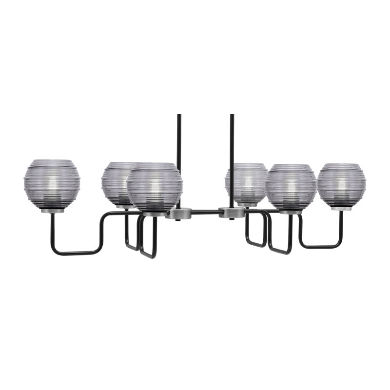 Luminaire pour îlot de cuisine 6 lumières Amarmula, noir mat et graphite, verre strié fumée 6 po, Transparent/noir
