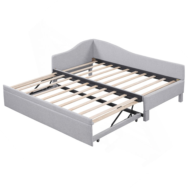 Twin Size Upholstered L-Shaped Upholstered Daybed With Pop Up Trundle, Gray, Gray