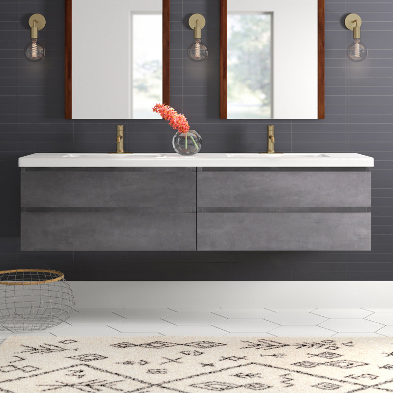 Drason Double Bathroom Vanity with Acrylic Top, Cement Gray