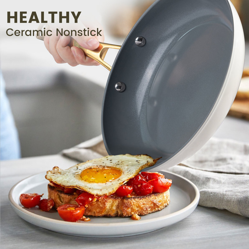 Chef Power Utility Gold 10 - Piece Ceramic Non-Stick Cookware Set Cream