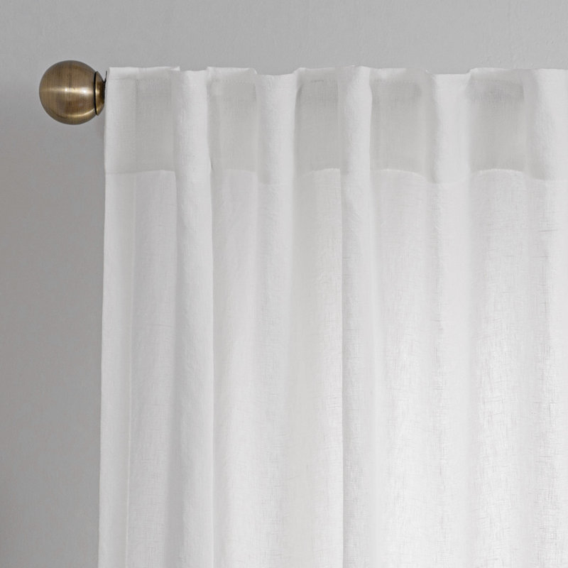 Rideau simple 100% lin filtrant la lumière, Blanc, L 50 po x L 96 po