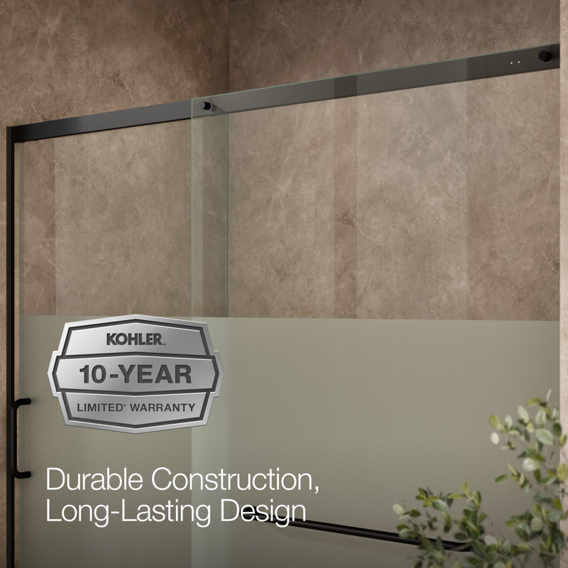 Sliding Shower Door, 75-1/2-In H X 68-1/4 - 71-5/8-In W, With Heavy 5/16-In Thick Crystal Clear Glass With Privacy Band