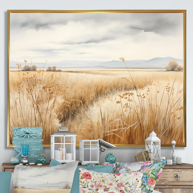Prairie Peacefulness Meadows V, Cadre flottant doré, H 12 po x l 20 po x P 1 po