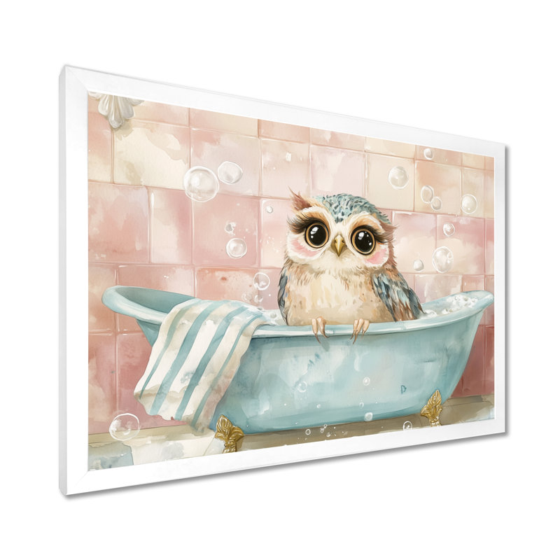 Bain à bulles douces - Décoration murale sur toile encadrée hibou, H 12 po x l 20 po, Cadre photo blanc