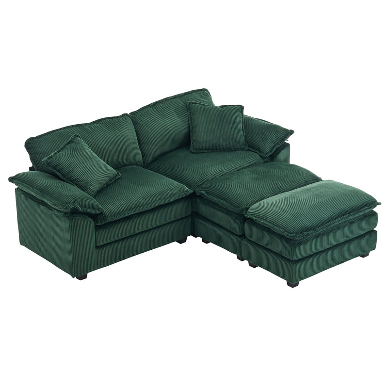Canapé modulaire surdimensionné à assise profonde et siège réversible avec 2 repose-pieds et coussins, Velours côtelé vert