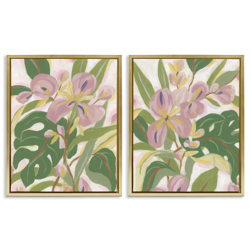  «Tropical Irises Abstraction», ensemble de 2 toiles flottantes encadrées par June Erica Vess, H 31 po x l 25 po