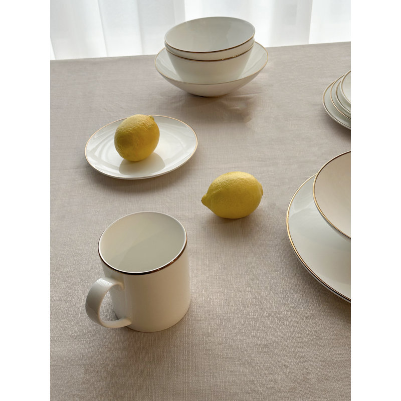 White Ceramic Round Mug Set with Gold Embellishment, 2 Piece