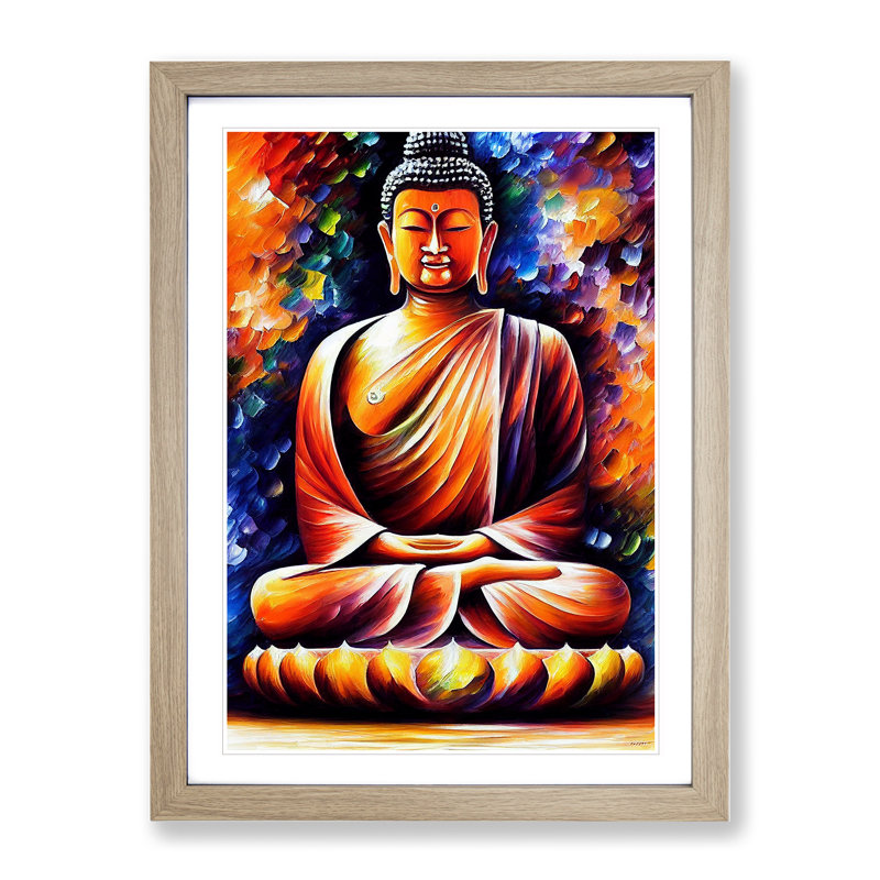 XV1022-4980X View Of Buddha No.1 - - Wall Art, 48cm H x 36cm W, Oak Framed Paper, White
