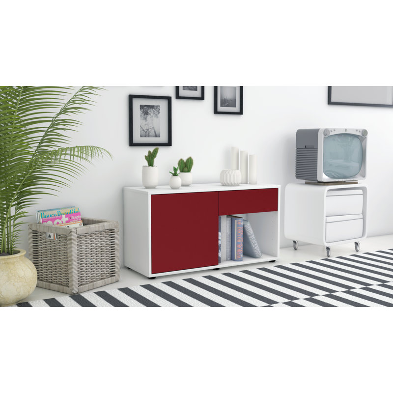 Keyon 92 cm W Chest of Drawers, Red / Matte White