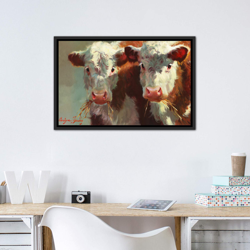 Cow Velles, art encadré, Toile avec cadre noir patiné, H 26 po x l 40 po x 1,5 po