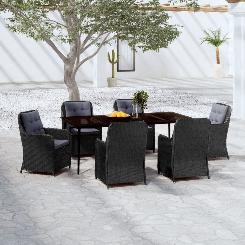 Rectangular 6 - Person Lounge Dining with Cushions, Black, Gray