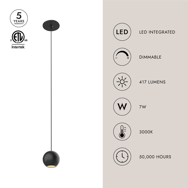 1 - Light LED Pendant, Black, Black