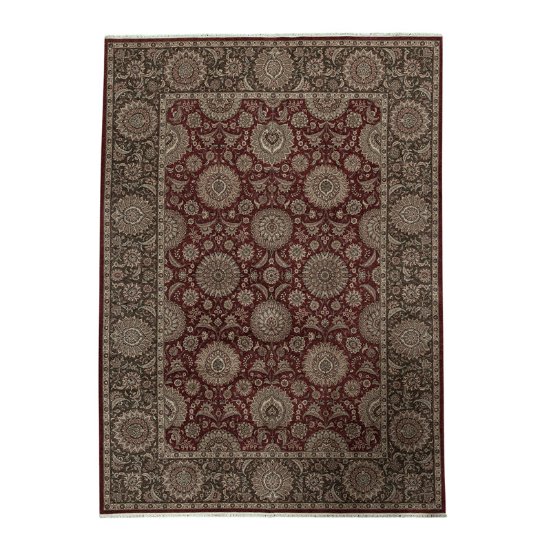 Tapis vin / vert clair / ivoire noué à la main de haute qualité