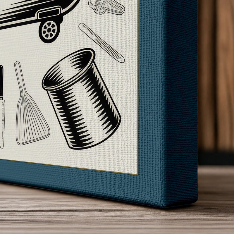 Road Cooker Retro - Wrapped Canvas, 30x20 - 76.2 x 50.8 cm, Teal Border