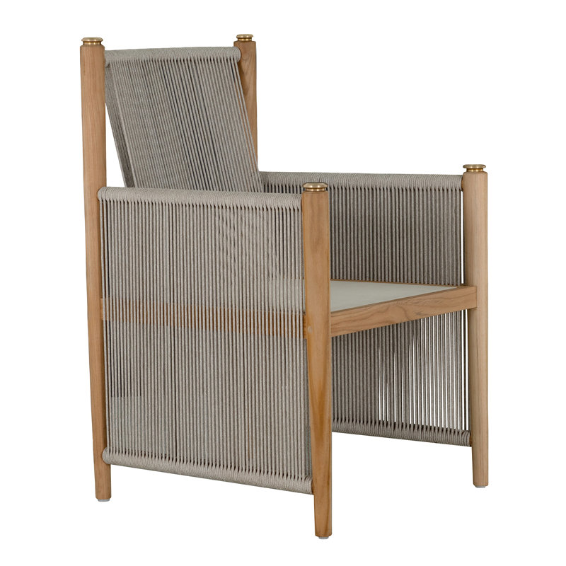 Pacifica Outdoor Teak Dining Armchair with Sunbrella Cushion, Perigold Ishi Anthracite, No Welt
