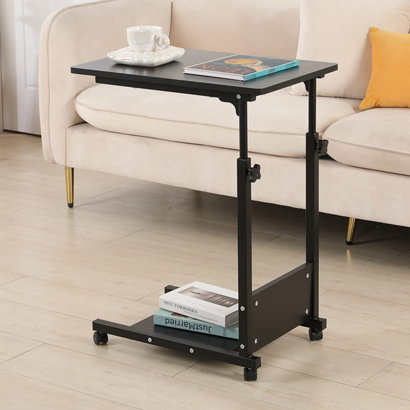 Adjustable Height C Table Sofa Side Bedside Table With Wheels, Hospital Bed Table Rolling Tray With Storage, Mobile Computer Desk Laptop Table For Home Use
