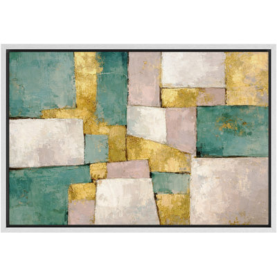 Abstract Color Block Collage Artwork, Modern Living Room Pictures, Framed Canvas Giclee Print Wall Art