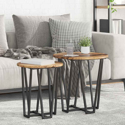  Side Table Set 2 Pcs Old Wood And Black 50 X 50 X 50.5 Cm