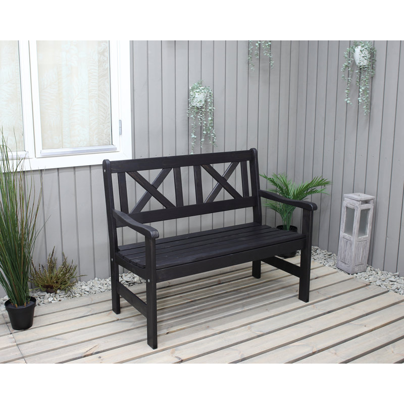 Bradon Solid Wood Pine Outdoor Bench, Black, 88cm H x 107cm W x 61cm D
