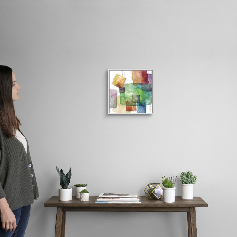 Colour Blocks - Print on Canvas, 13.7" H x 13.7" W x 1.75" D, White Framed