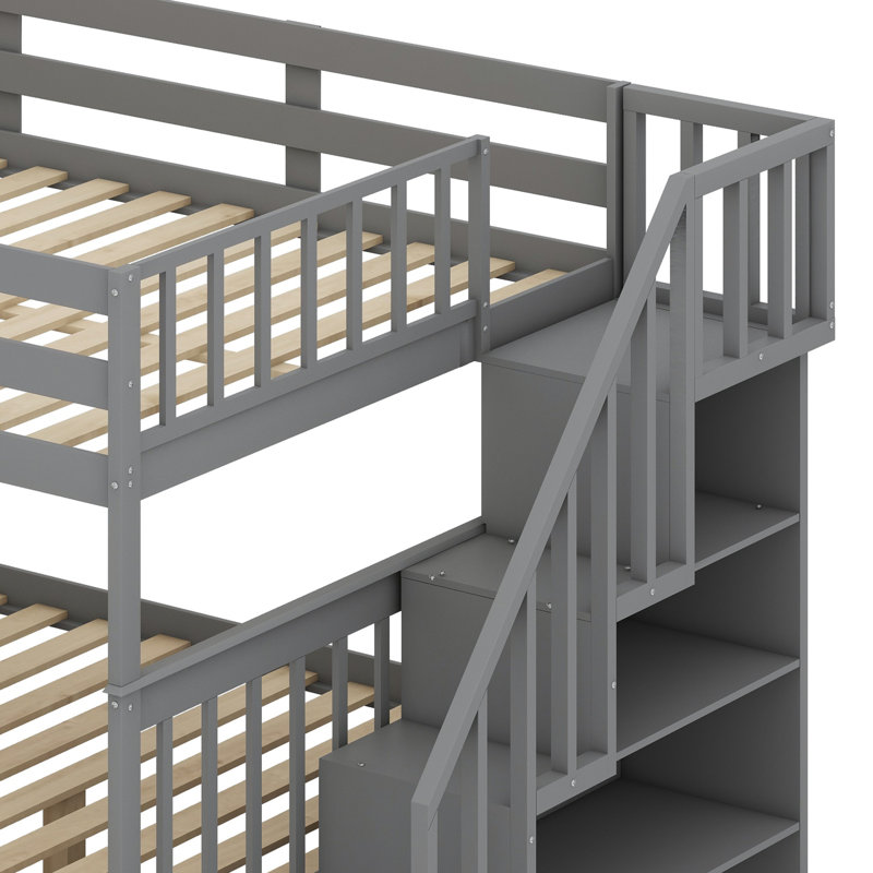 Lit superposé avec tiroir, rangement et garde-corps pour la chambre à coucher, Gris