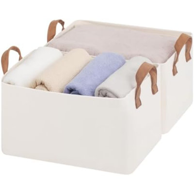 Paniers de rangement pour placard, paniers de rangement pour tablettes, organisateurs de placard et bacs de rangement avec cadre en métal, poignées, couleur naturelle, paquet de 2