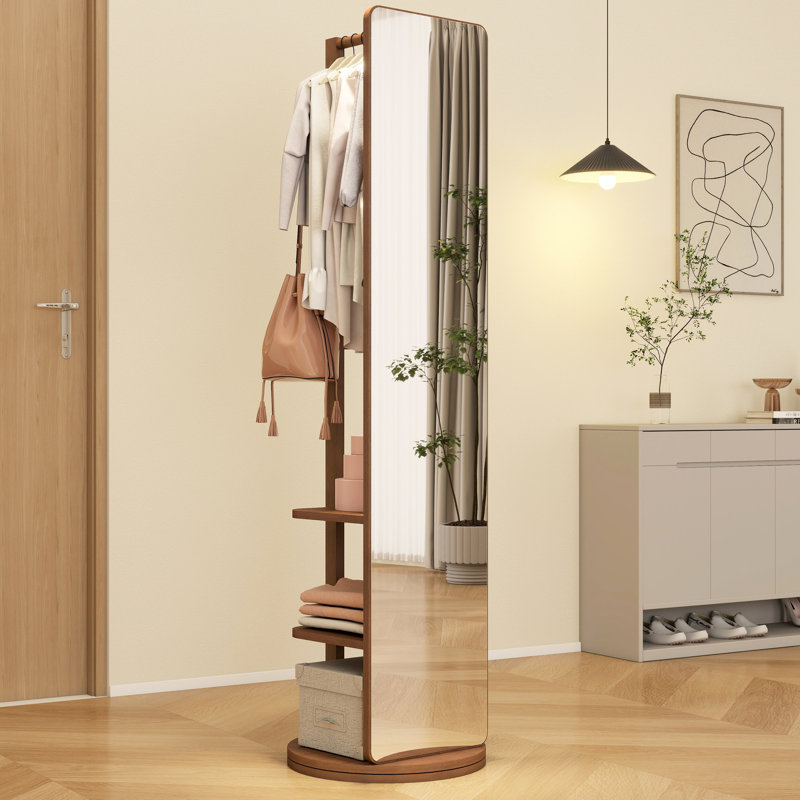 Miroir pleine grandeur en noyer de 19,6 x 68,8 po en bois massif, bois d'hévéa et verre - pratique et de couleur