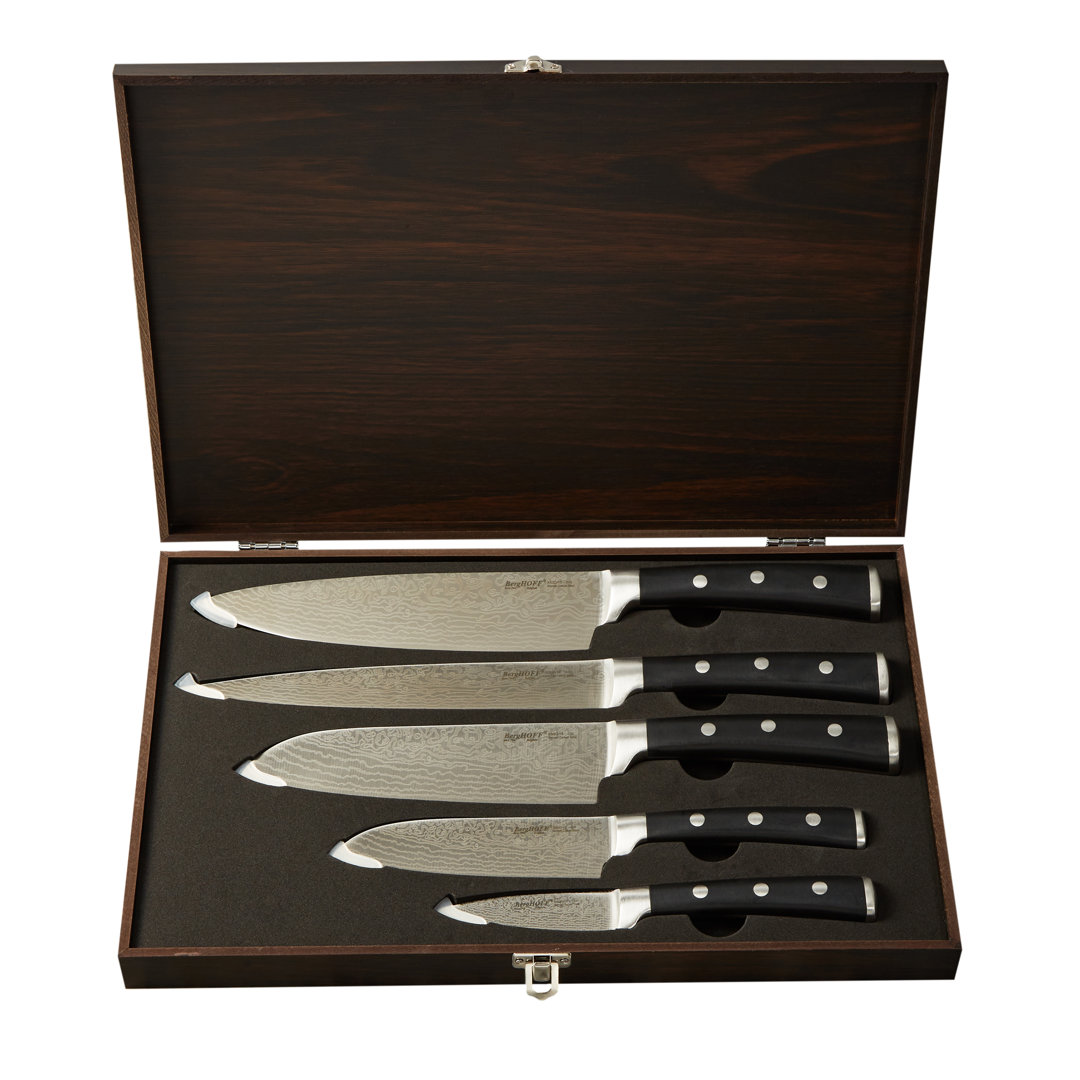 BergHOFF Antigua 5Pc Cutlery Set with Mahogany Knife Storage Case BergHOFF