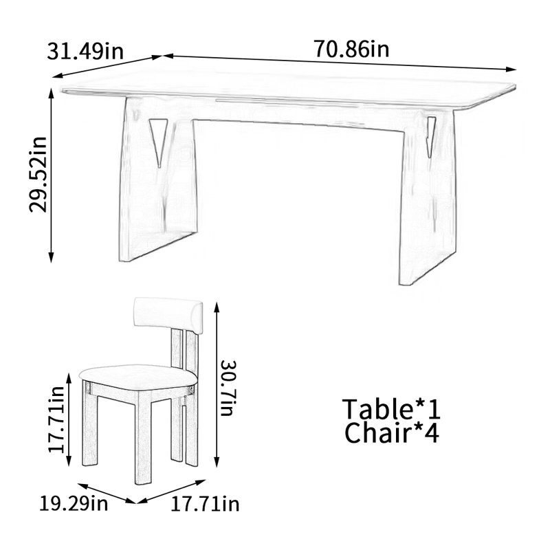 Table de salle à manger Retro Simple, Blanc / Brun, H 29,52 po x L 70,86 po x l 31,49 po, Brun