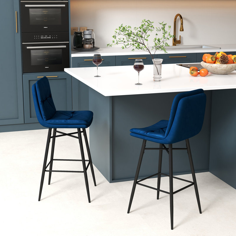 Tiffanie Bar Stool with Iron Frame, Blue