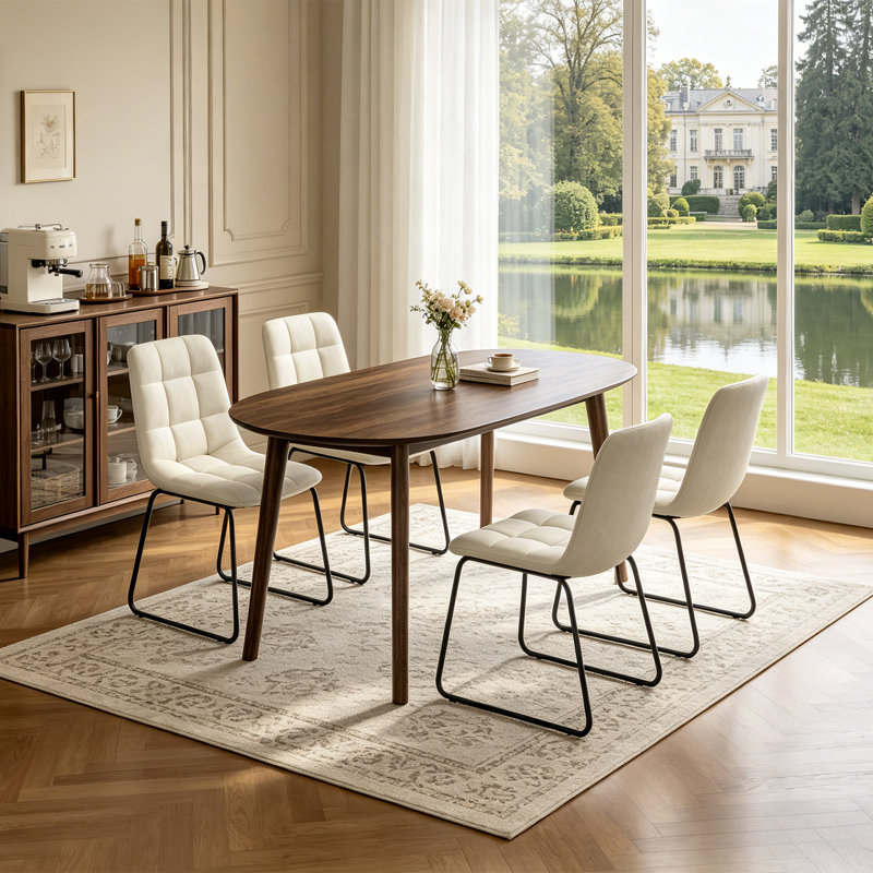 Ensemble de table de salle à manger 63 po, table de cuisine moderne en bois avec 4 chaises rembourrées, ensemble de table 5 pièces pour la salle à manger, appartement