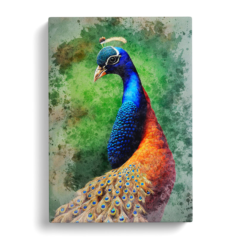 Peacock In Watercolour No.4 - Wrapped Canvas, 60cm H x 40cm W x 3cm D