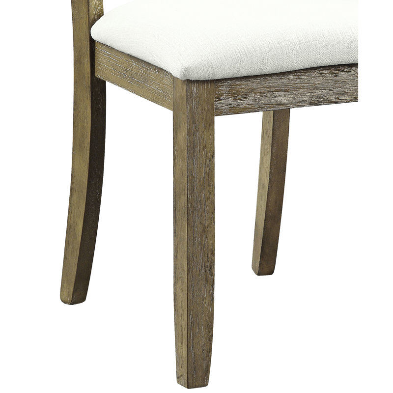 Chaise d'appoint à finition chêne avec 2 boutons, bois synthétique, assise de 19 po, 2 pièces, chaises rustiques revêtues de lin beige, hauteur du produit composite: 39 po