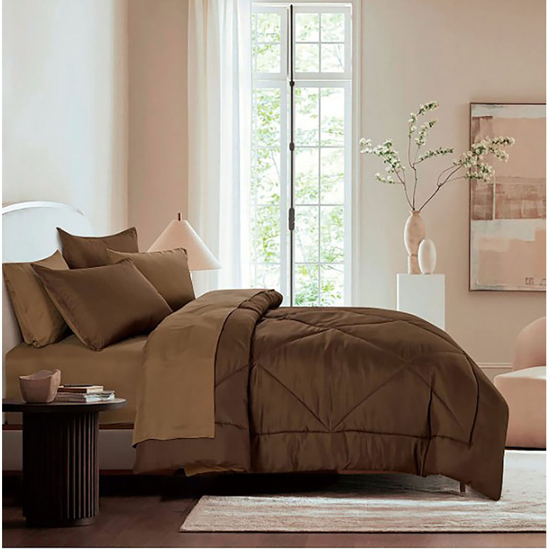 7 Piece Brown Solid Comforter Set Soft Bedding, Twin XL Comforter + 6 Additional Pieces