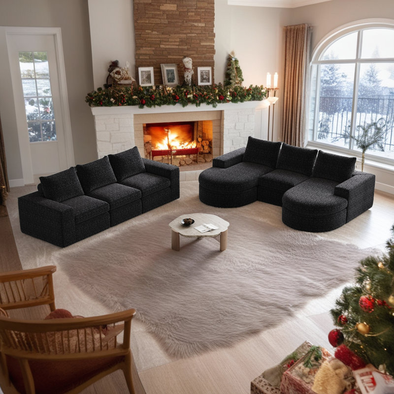 Canapé modulaire modulaire - Système de coussin double couche et coussins de cou amovibles, Noir