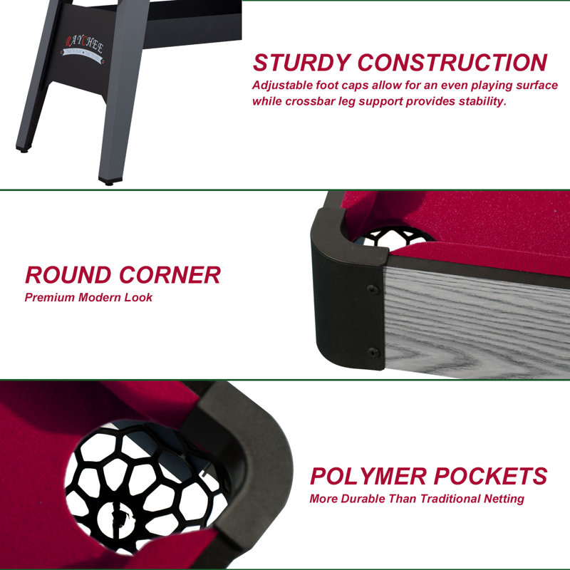 48" Portable Pool Table Billiard Table with 2 Cue Sticks, Balls, Triangle, Chalk, Brush,      Brown, Red