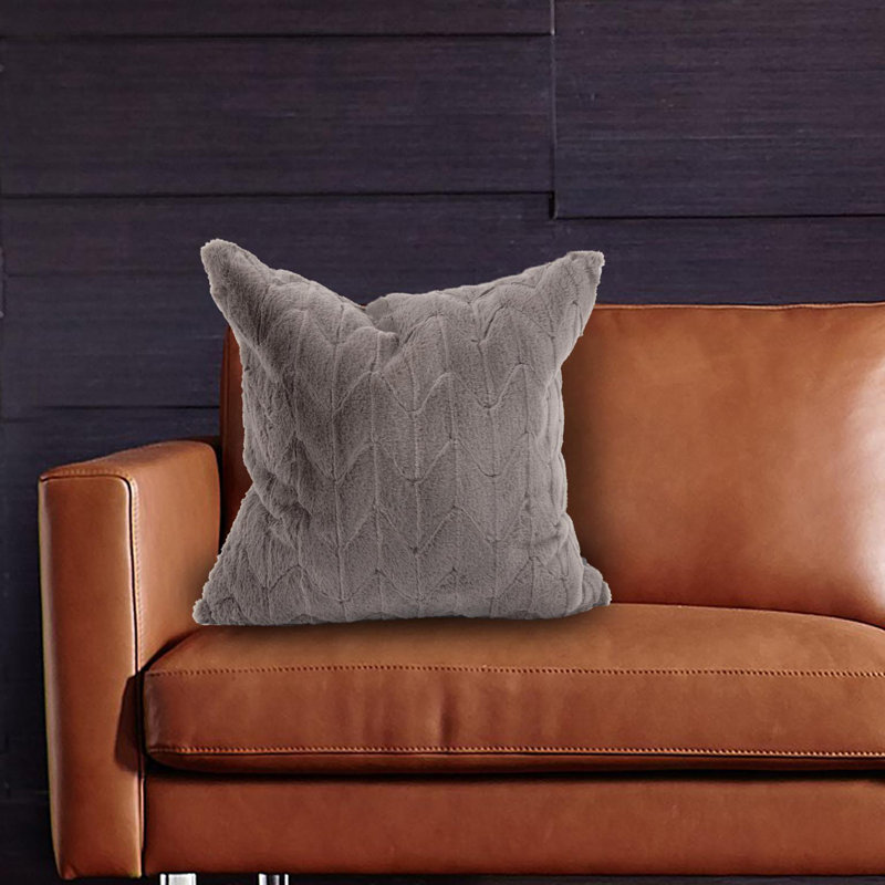 Housse et insert de coussin carré en fausse fourrure, Gris, H 20 po x l 20 po