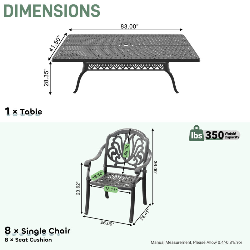 Ensemble repas de patio Tameia avec coussins bruns inclus, P 16,54 po x l 25,98 po x H 35,83 po, 8