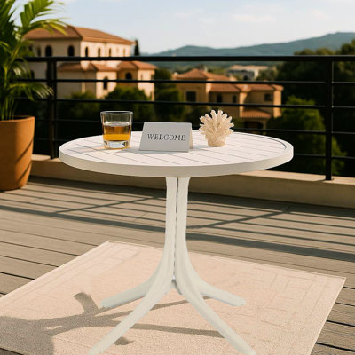 Table ronde moderne en plastique blanc - table de salle à manger intérieure / extérieure de 36 pouces et table basse, table de patio légère en polypropylène résistant aux intempéries pour le jardin, la cour, la cuisine, le camping