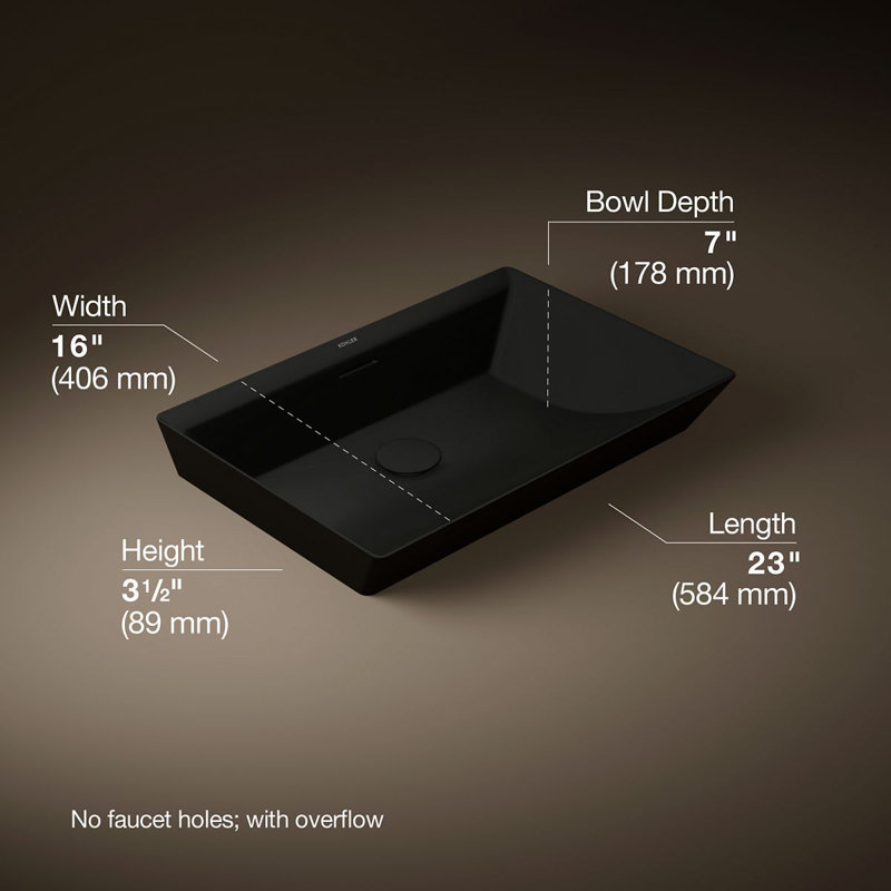 Brazn Rectangle Vessel Bathroom Sink, Honed Black, Honed Black