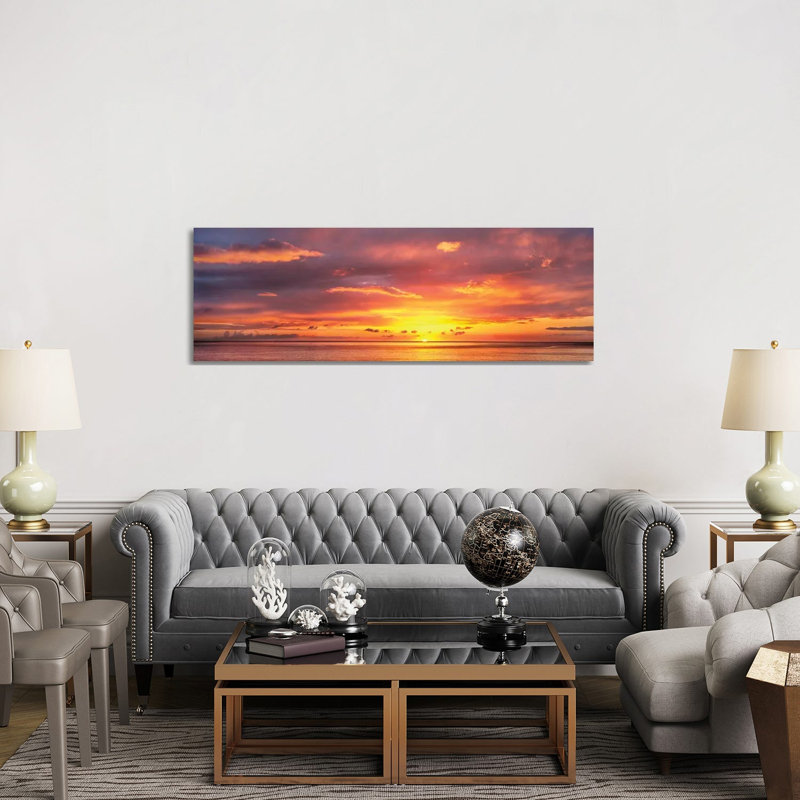 Sunset Over Caribbean Sea, West Coast, Dominica, Caribbean - Wrapped Canvas Panoramic Print
