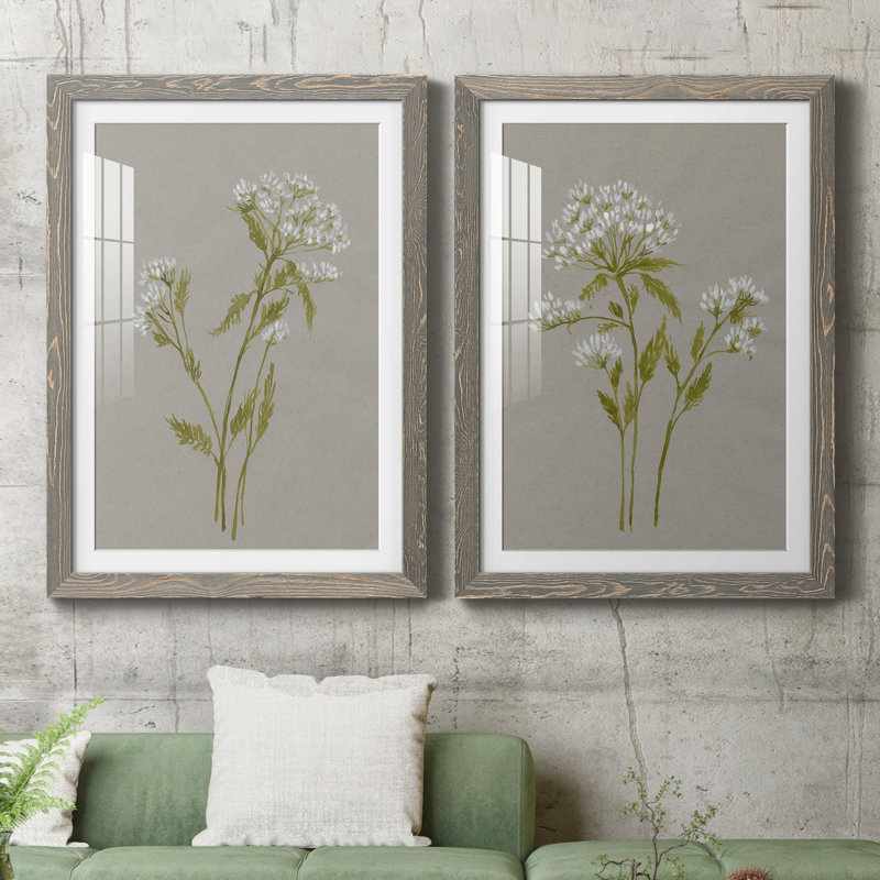 White Field Flowers III - ensemble de 2 cadres photo, H 37,5 po x l 55 po x P 1,5 po, Gris