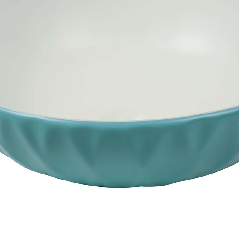 16" Round Ceramic Vessel Bathroom Sink – Modern Textured Bowl Design in Mist Blue, Blue
