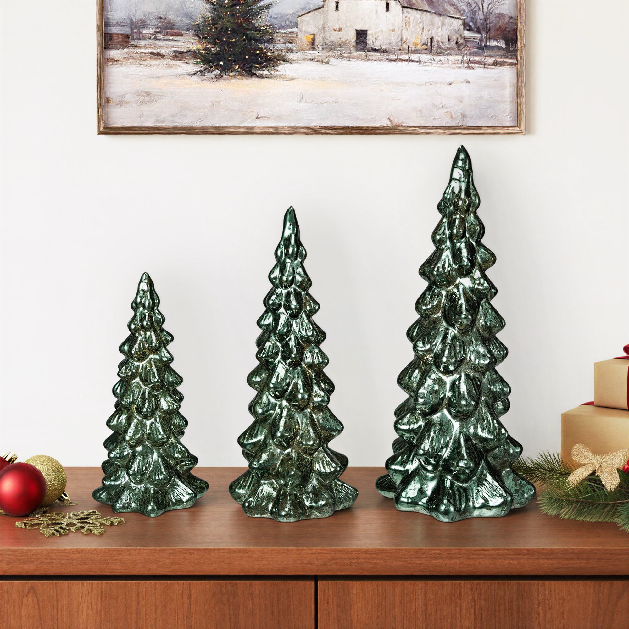 Mercury Glass LED Tree Set