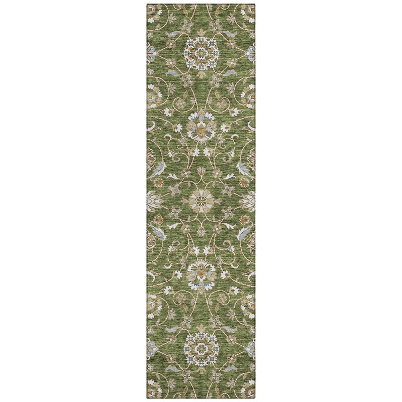 Irene Green Washable Indoor-Outdoor Rug - , 2'3" x 7'6"