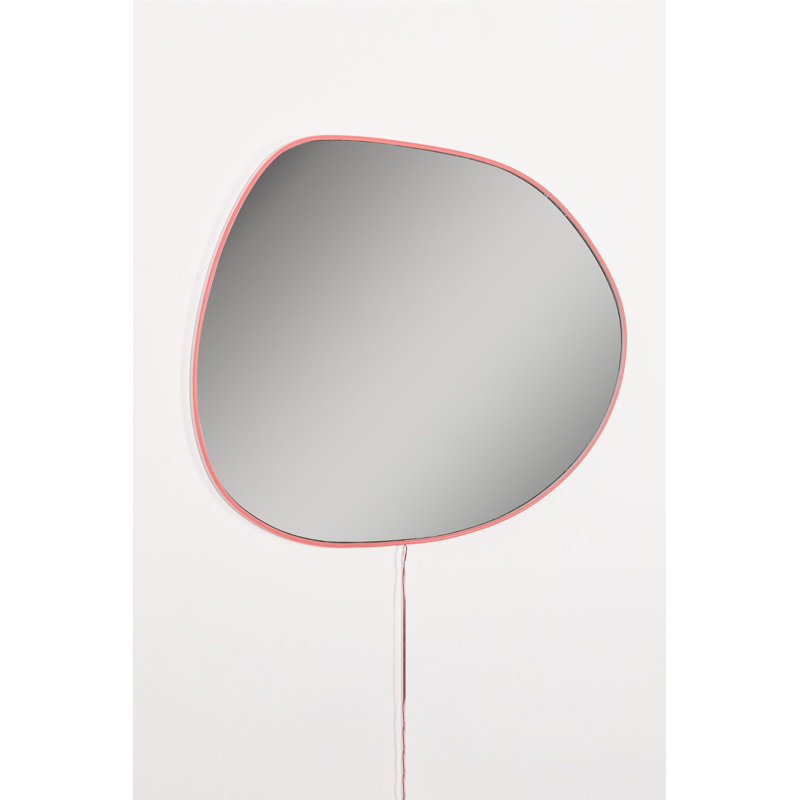 Miroir moderne à DEL avec acrylique incassable incassable, 23,6 po x 18,1 po | 5 mm d'épaisseur, rayures néon rose | Comprend du ruban adhésif double face et un adaptateur 12V | Parfait pour les décorations et les maquillages fantaisistes